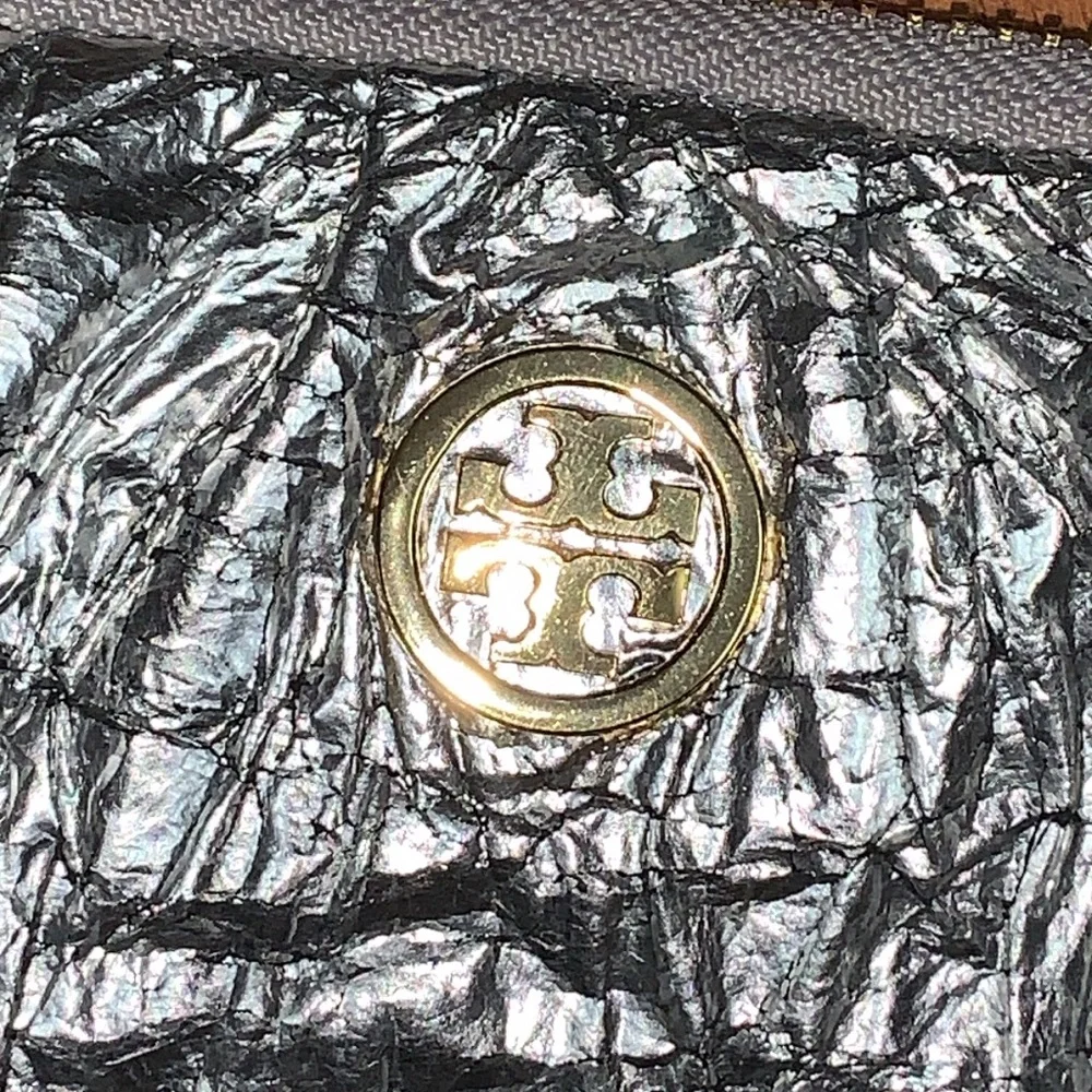 Tory Burch “Cracked” Metallic Mini Zip Pouch
